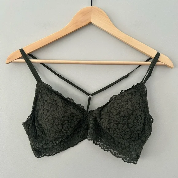 Aerie Unlined Dark Evergreen Lace Strappy Bralette - Picture 3 of 6